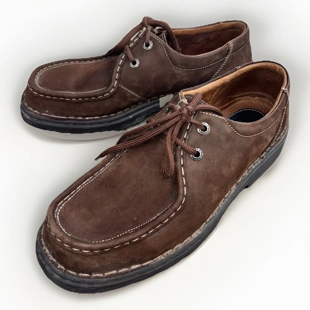 Vintage GH Bass Y2k Mens 9M Brown Nubuck Leather Moc Toe Lace Up Boots Workwear‎